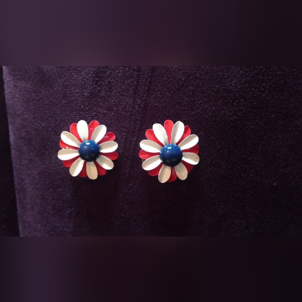 Red, White, And Blue Metal Flower Earrings